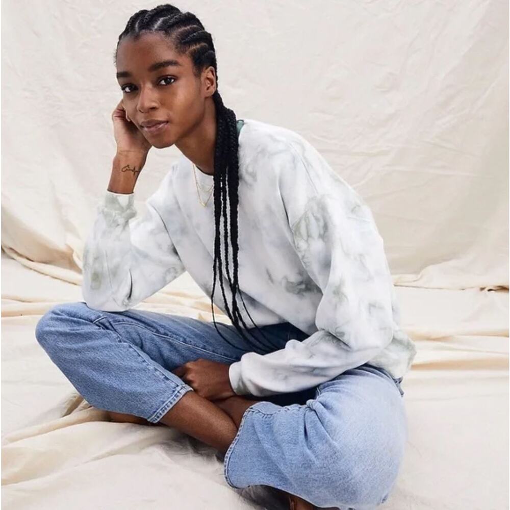 Madewell Green Tie Dye Pullover Sweater Small Cotton Swing Sweatshirt Cropped